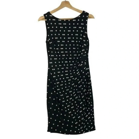 Anne Klein Black & White Polka Dot Ruched Side Sheath Dress 2 - Picture 1 of 3